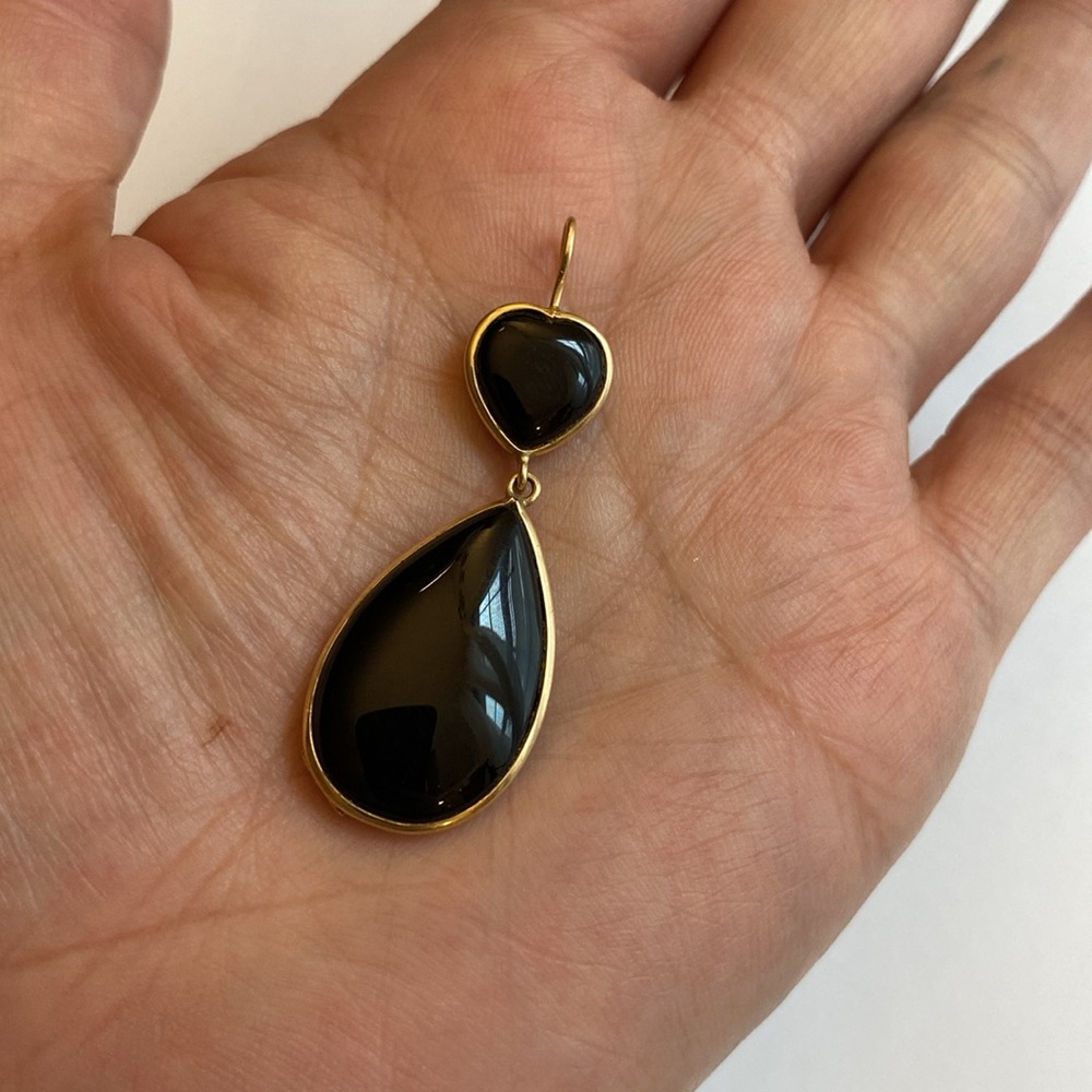 European 14K Gold + Double Onyx heart pendant